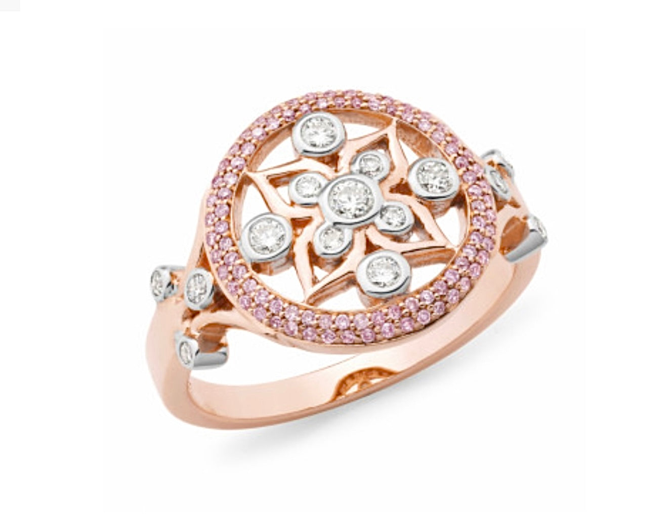 9K Rose Gold Pink Diamonds Exquisite Dressing Ring
