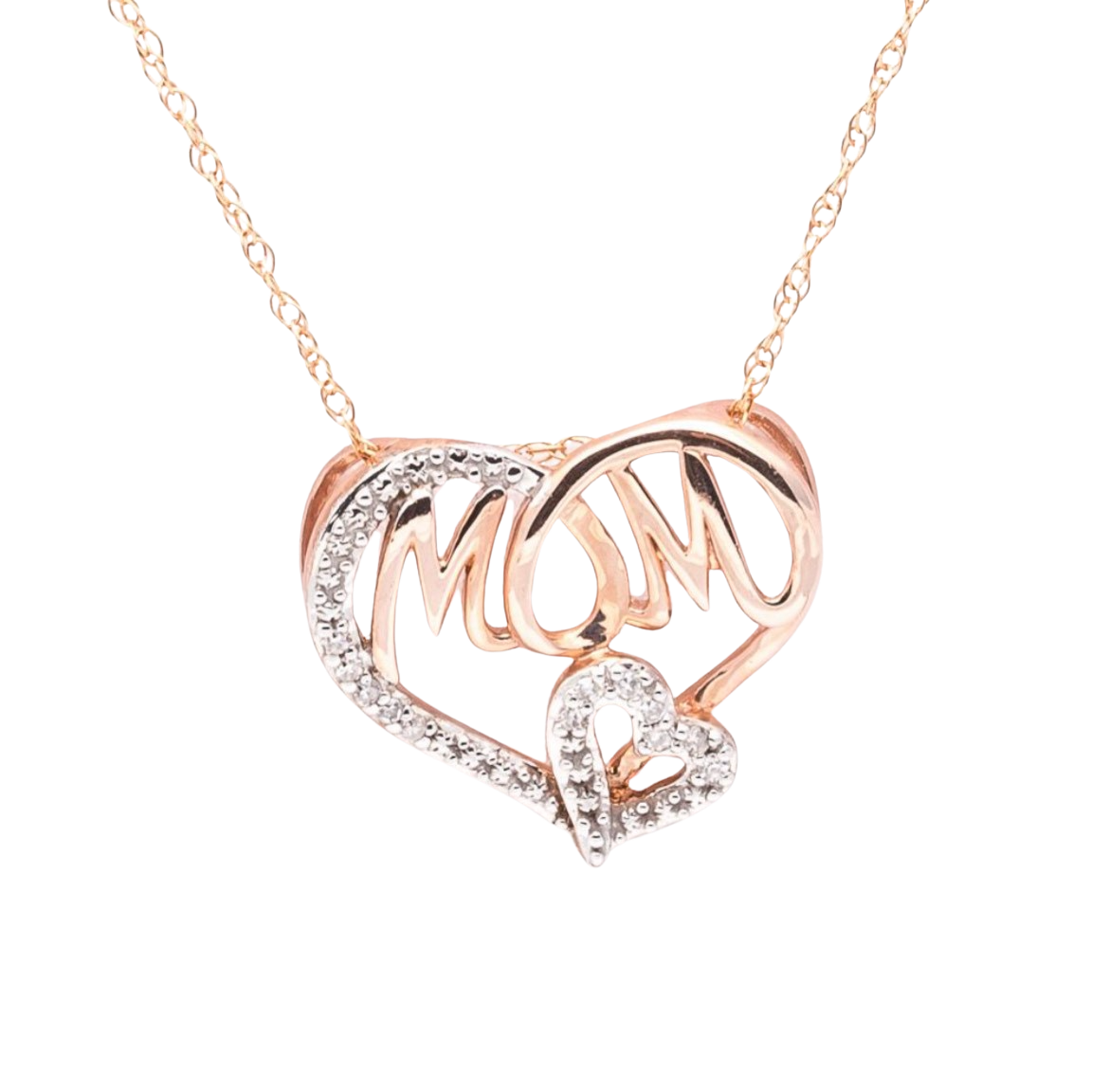 9K Rose Gold Heart Pendant for Mom with 9K Rose Gold Chain