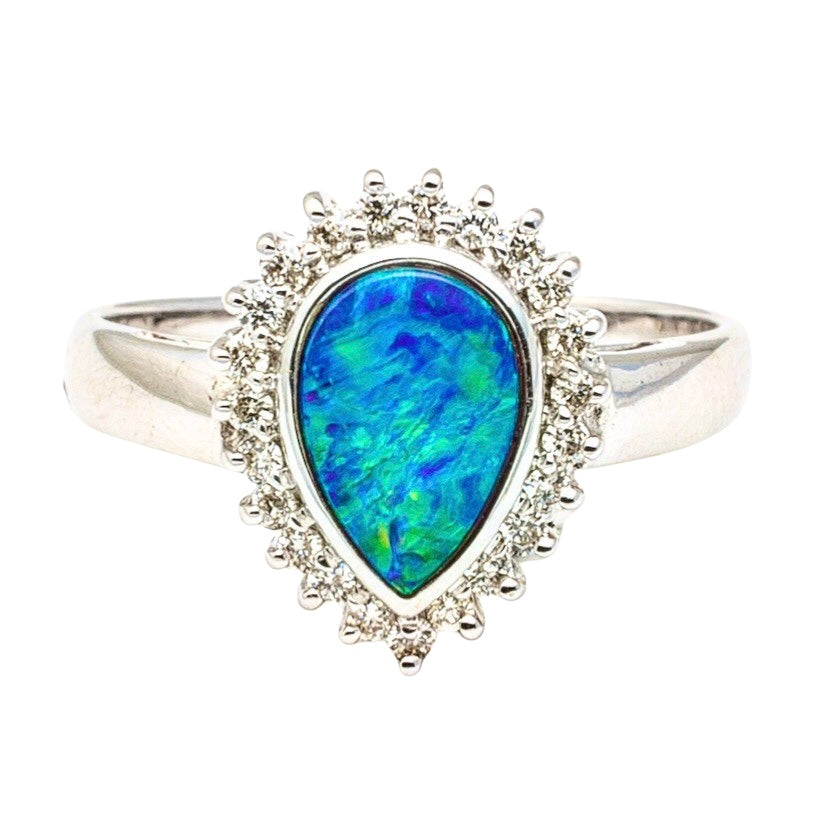 18K White Gold Australian Blue Opal Ring - Main Image
