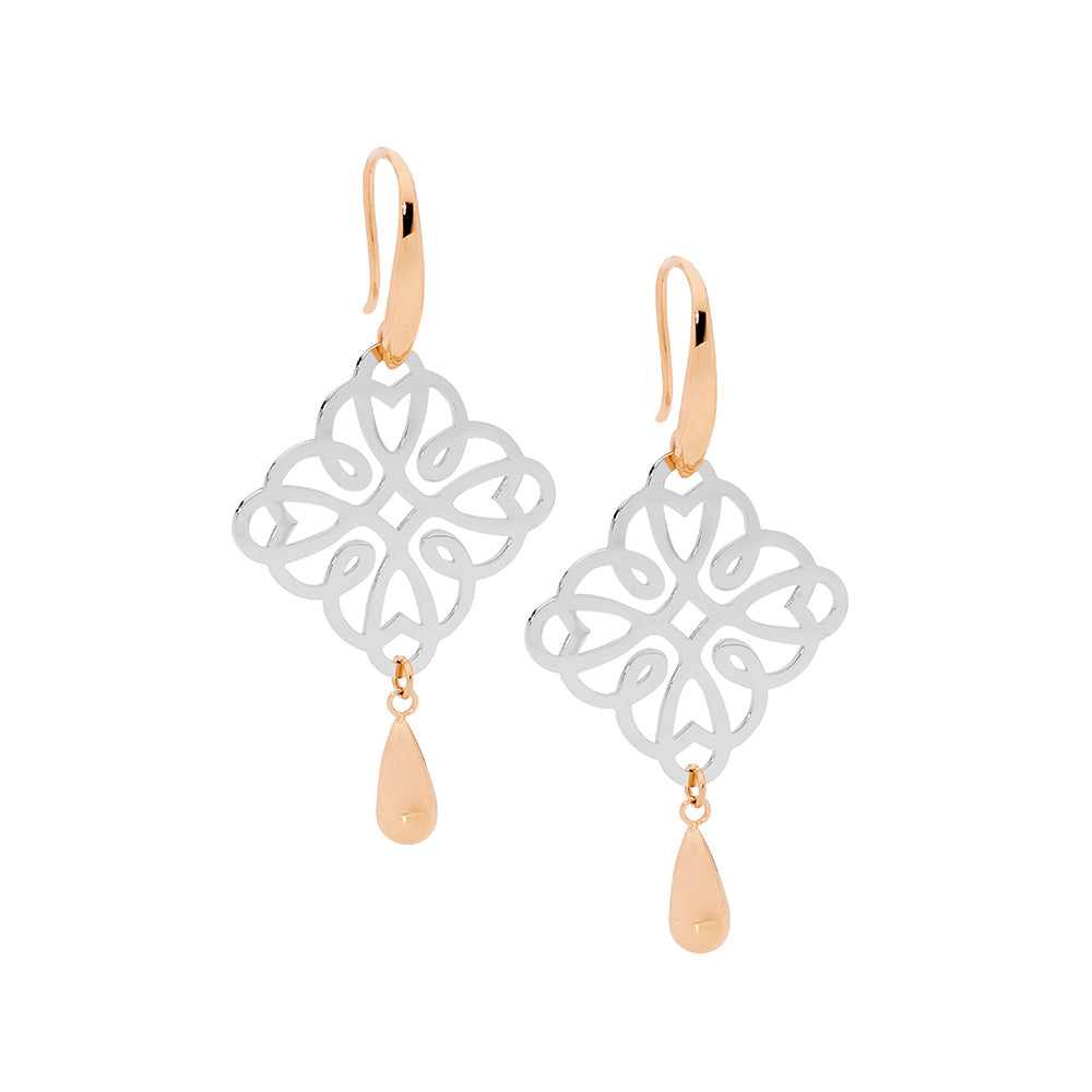 Stainless Steel Rose Gold Plated Square Filigree Earrings