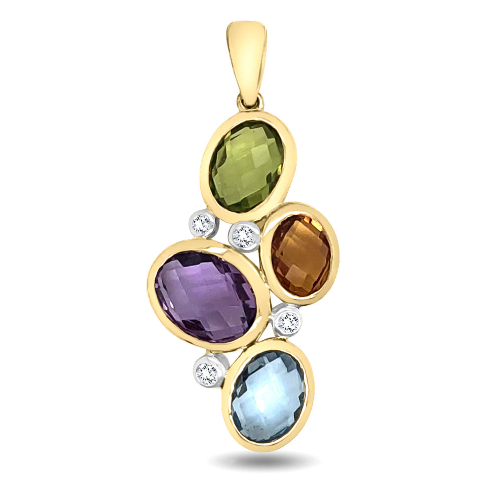 9k Diamond and Colour Gem Stone Pendant (Peridot, Amethyst, Blue Topaz and Citrine)