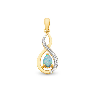 9k gold created opal and diamond pendant