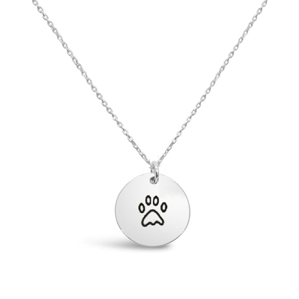 .925 Sterling Silver Paw Print Disc Necklace 40+5cm Extension