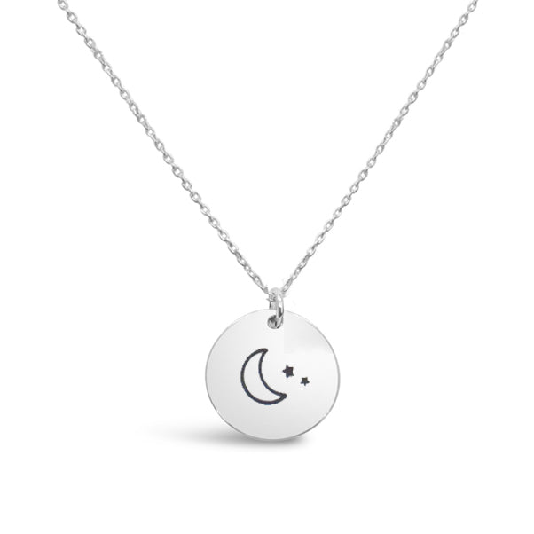 .925 Sterling Silver Moon & Star Disc Necklace 40+5cm Extension