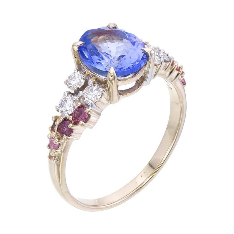9k Yellow Gold Rings with Natura Tanzanite Stones and Lab Diamonds