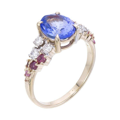 9k Yellow Gold Rings with Natura Tanzanite Stones and Lab Diamonds