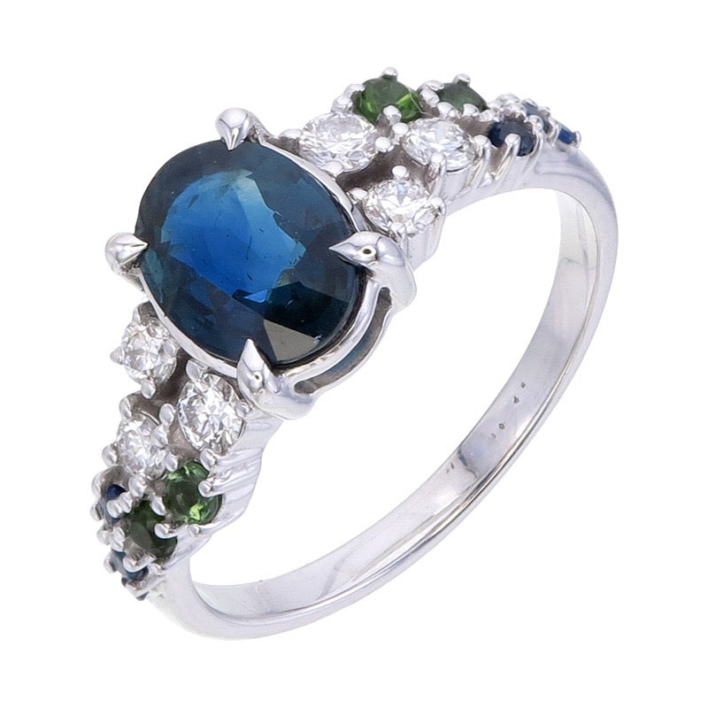 9k White gold Montana Sapphire & lab grown diamond Ring