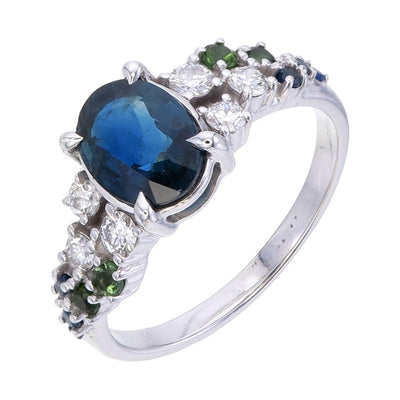 9k White gold Montana Sapphire & lab grown diamond Ring