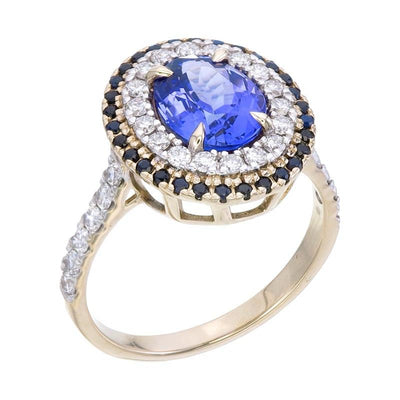 9k Yellow Gold Tanzanite, Saphire and Lab Diamond Ring