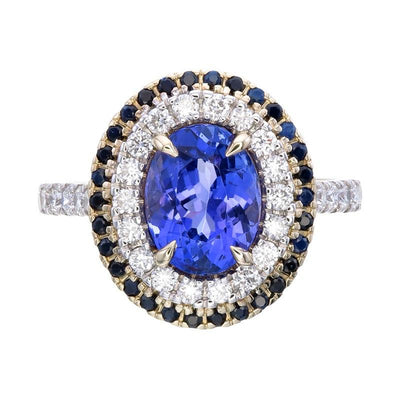 9k Yellow Gold Tanzanite, Saphire and Lab Diamond Ring