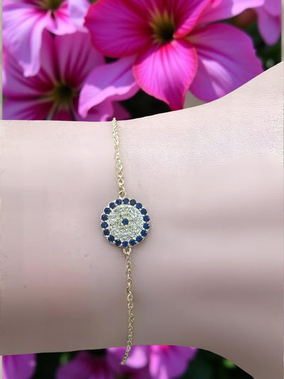 9K Yellow Gold Evil Eye Bracelet 18cm