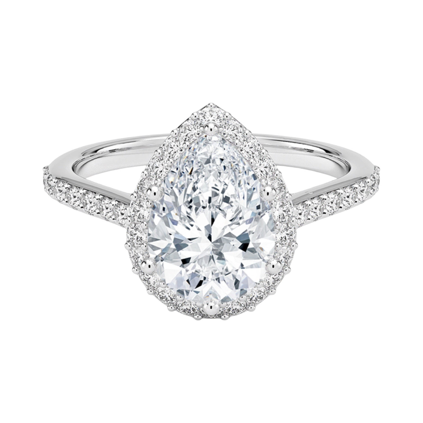 14k White Gold Pear Cut Lab Diamond  Engagement Ring