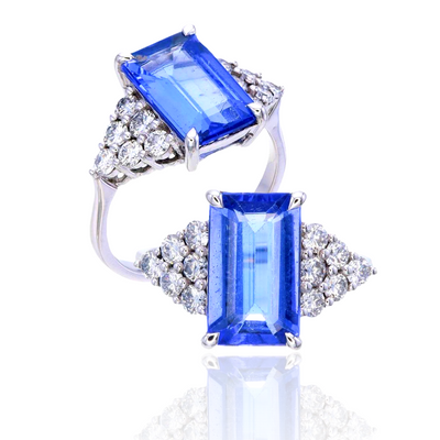 9k White gold Tanzenite & lab grown diamond Ring