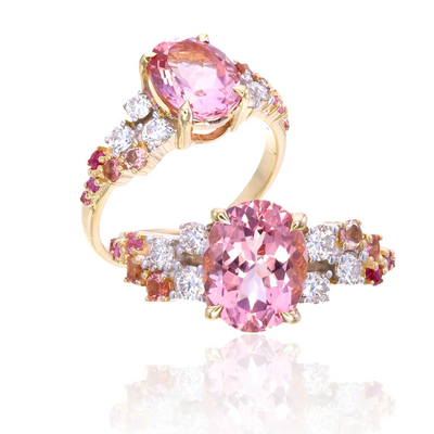 9k Yellow gold Morganite & lab grown diamond Ring