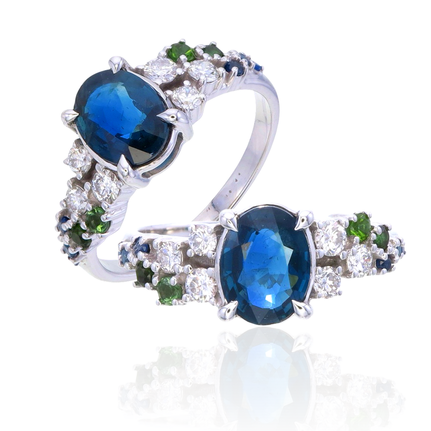 9k White gold Montana Sapphire & lab grown diamond Ring