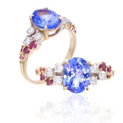 9k Yellow Gold Rings with Natura Tanzanite Stones and Lab Diamonds