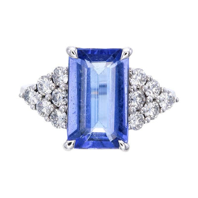9k White gold Tanzenite & lab grown diamond Ring