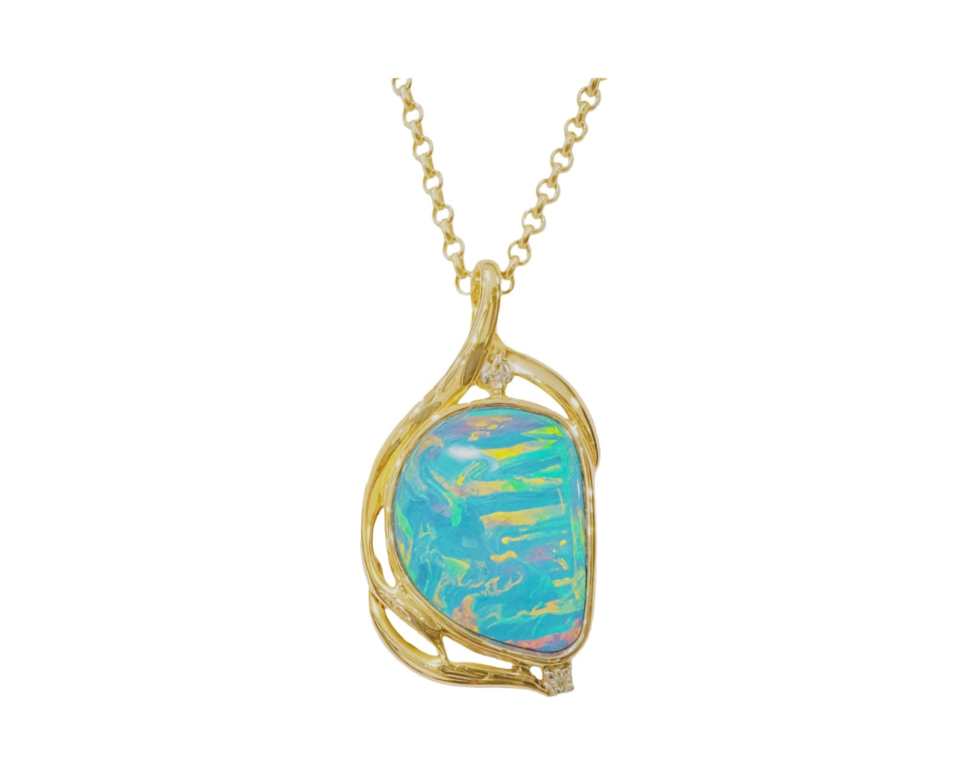 18k Yellow Gold Pendant with Natural Opal and Diamonds