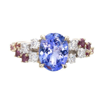 9k Yellow Gold Rings with Natura Tanzanite Stones and Lab Diamonds