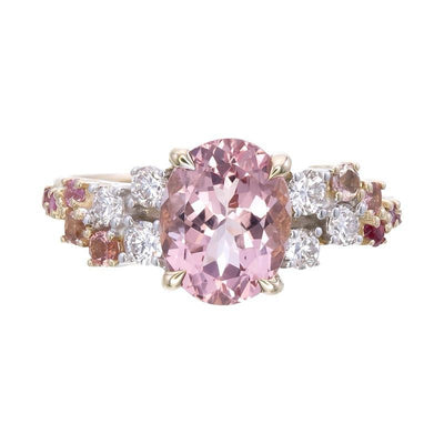 9k Yellow gold Morganite & lab grown diamond Ring