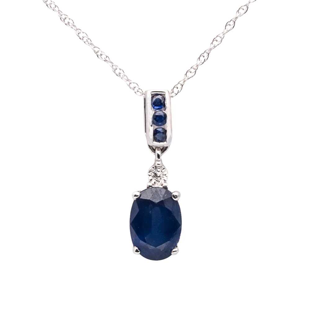 9K White gold  Natural Saphire and Diamond Pendant