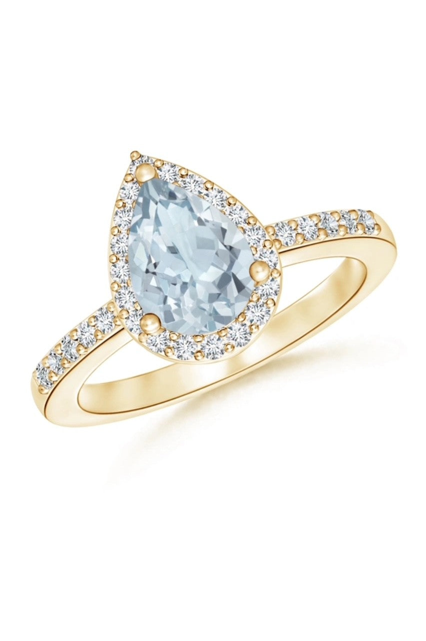 9K Yellow Gold Pear Cut Natural Aquamarine and Diamond
