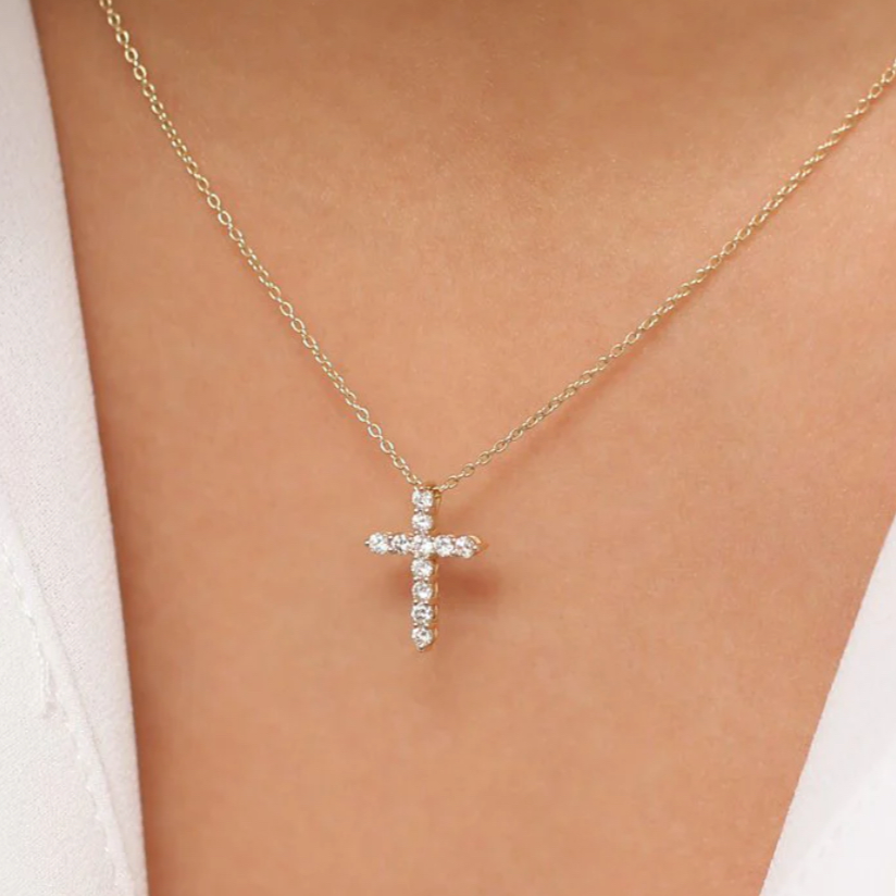 10K White Cross Pendant with Lab Grown Diamonds
