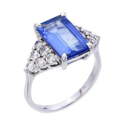 9k White gold Tanzenite & lab grown diamond Ring