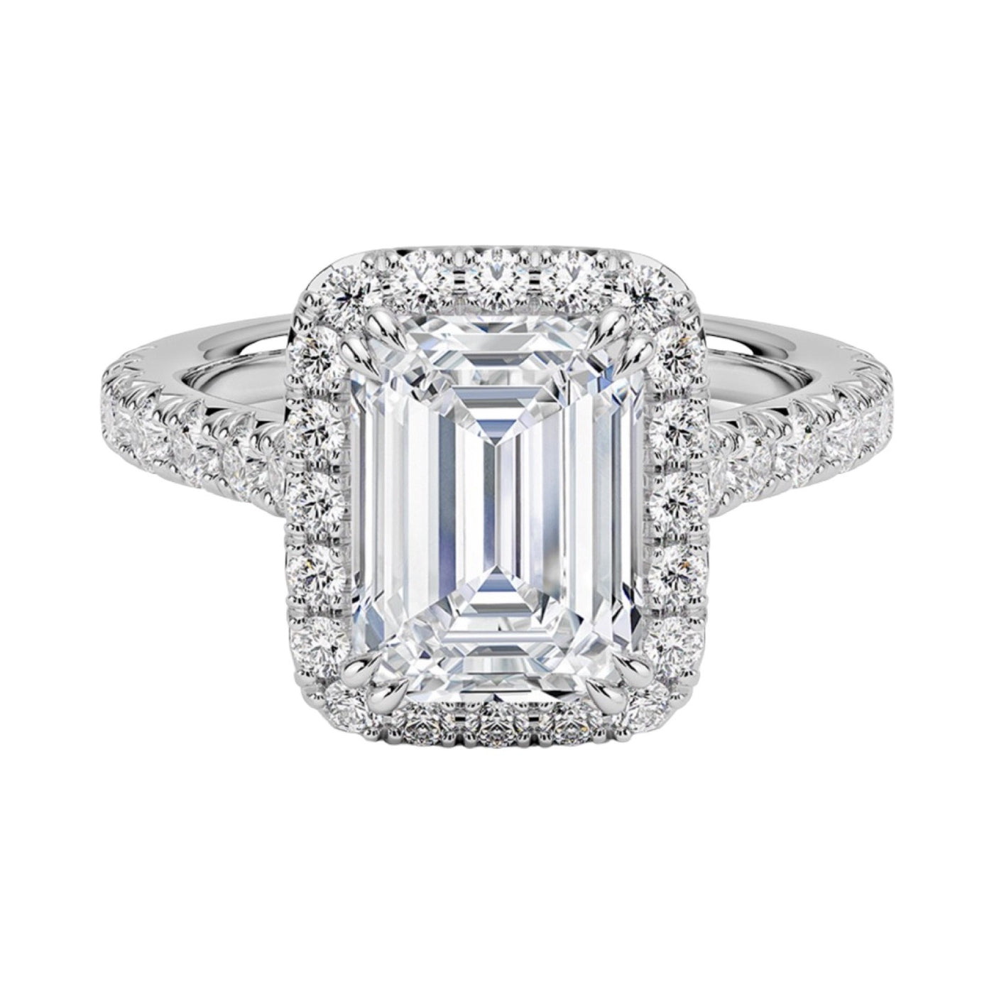 14k White Emerald Lab Diamond 2.40ct Engagement Ring