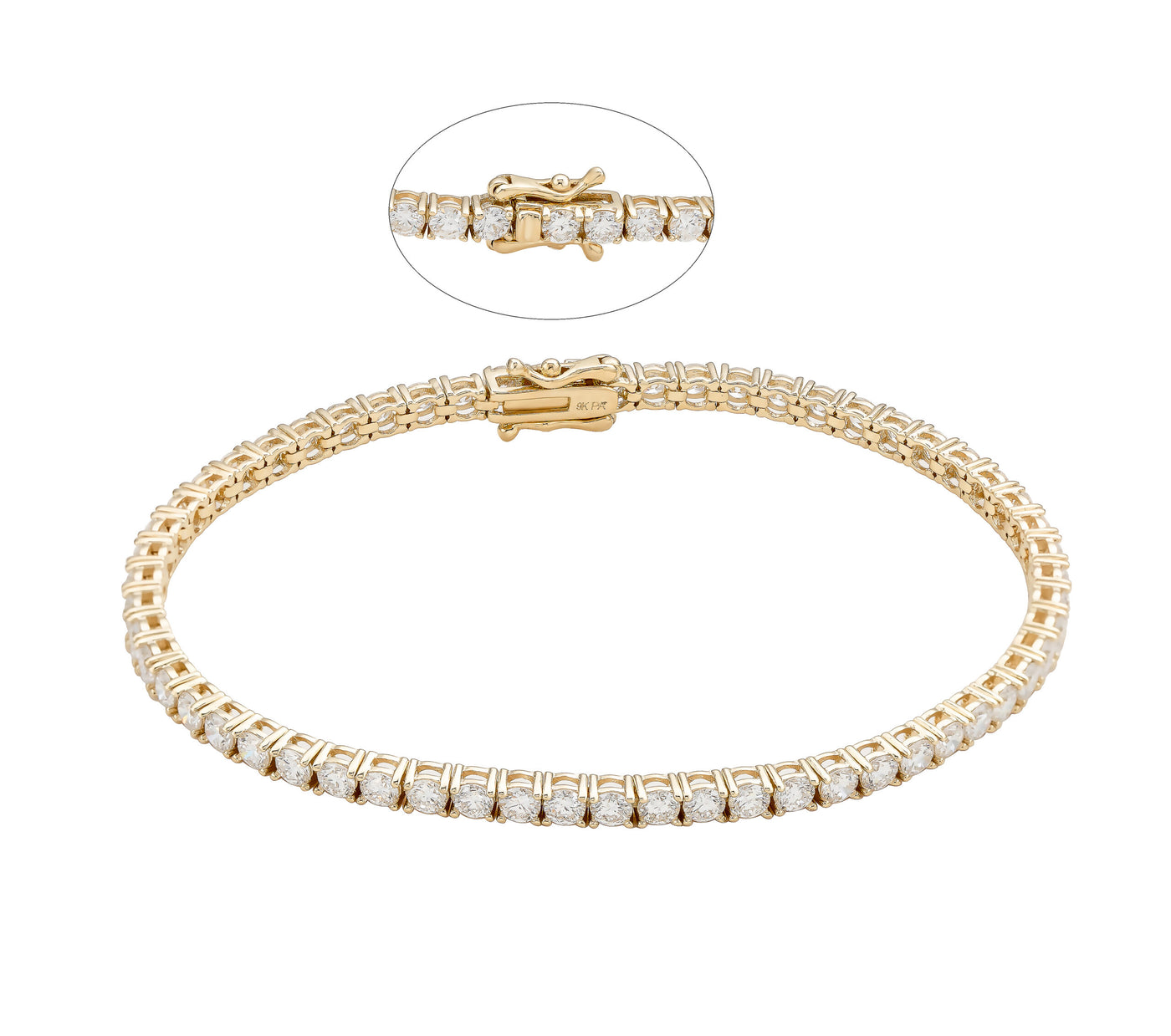 9K Yellow Gold 4.55ct Lab Grown Diamonds Tennis Bracelet